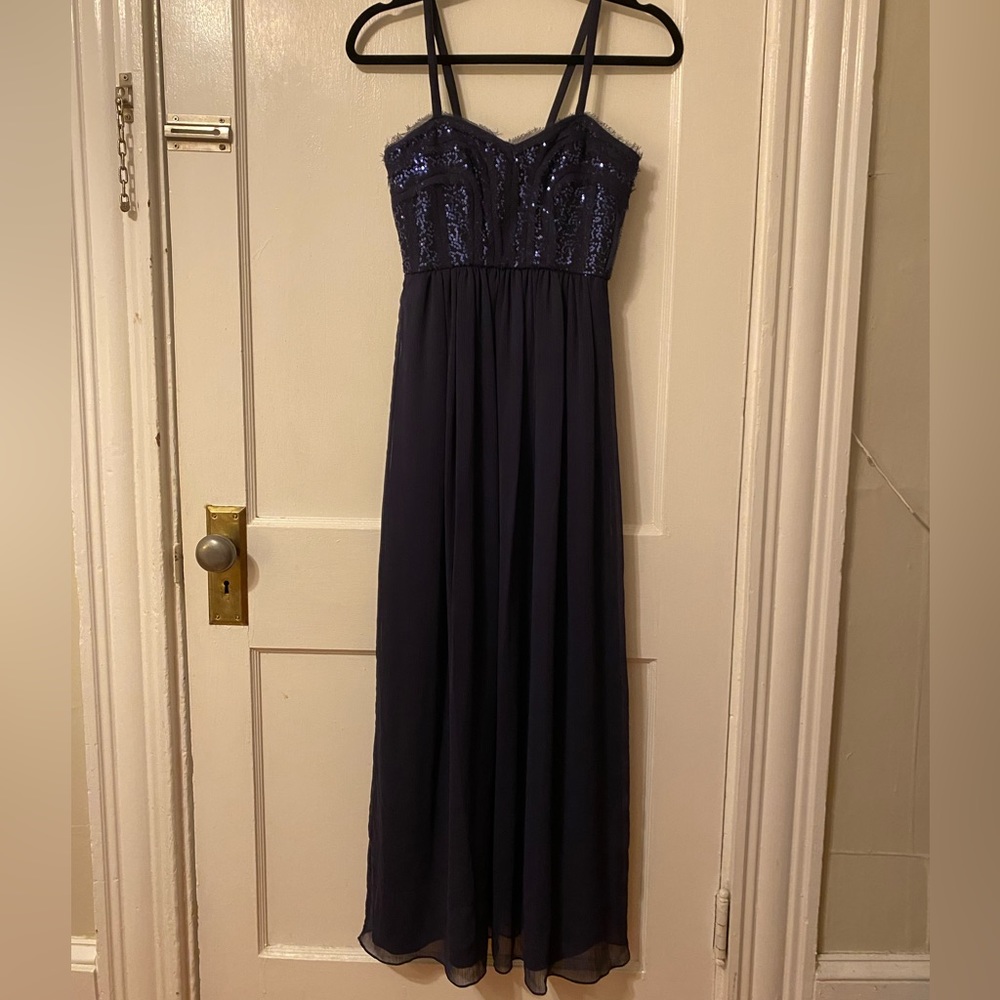 Max and Cleo navy sequin floor length dress